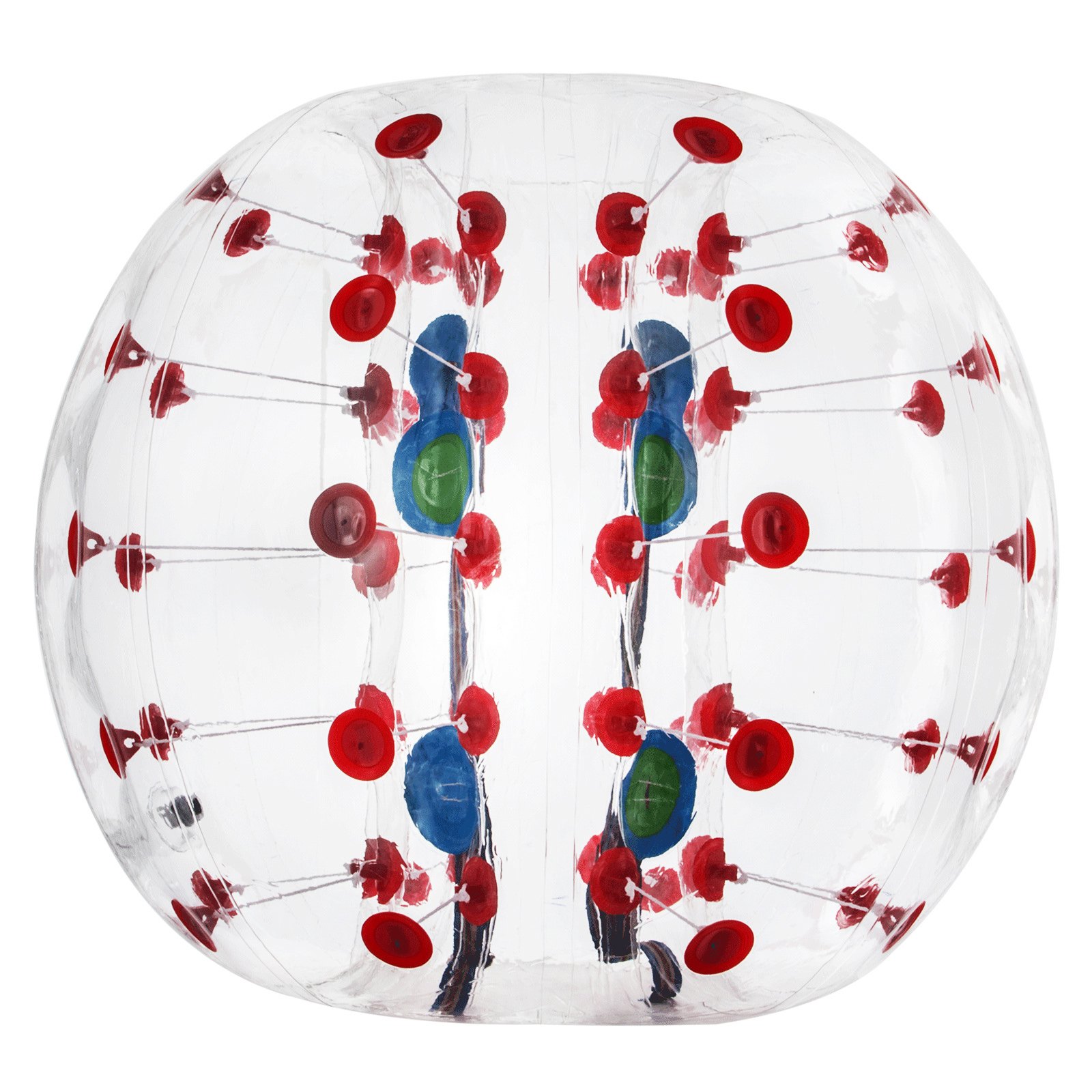 Pelota de choque inflable VEVOR transparente con componentes internos de color rojo, verde y azul.