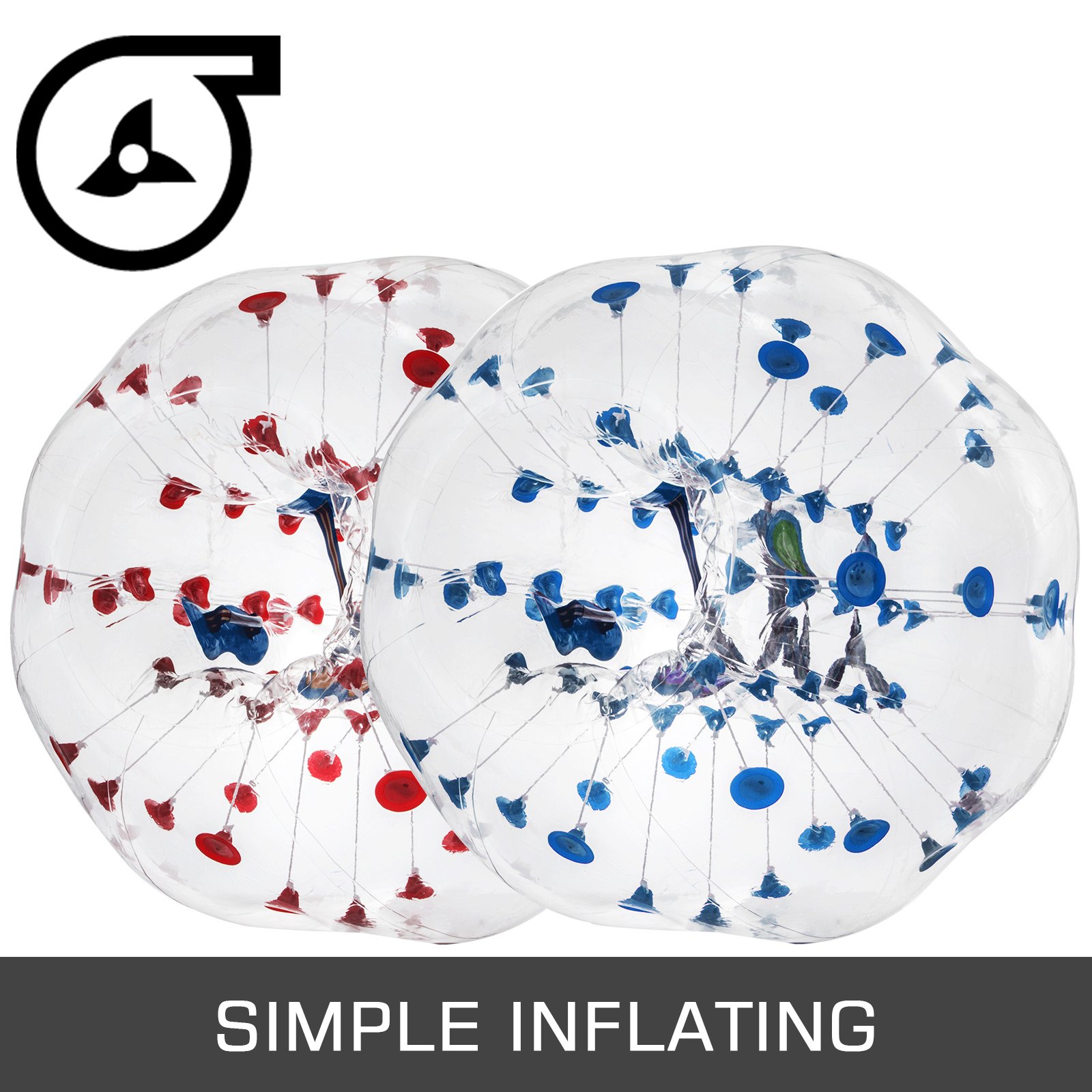 Pelota de parachoques inflable VEVOR, transparente con puntos rojos y azules, inflado sencillo.
