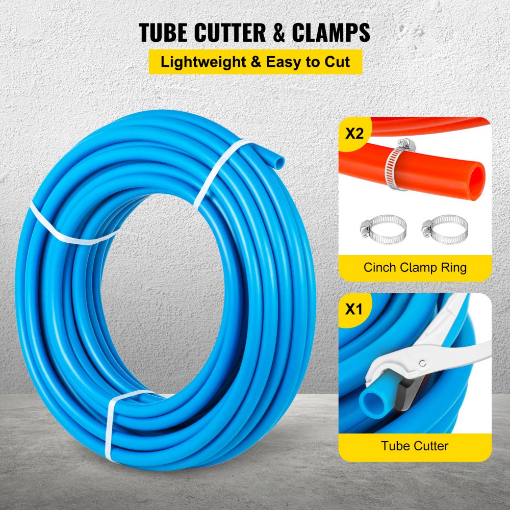 Kit de tubos pex VEVOR con cortador de tubos y anillos de abrazadera de cincha, liviano y fácil de cortar.