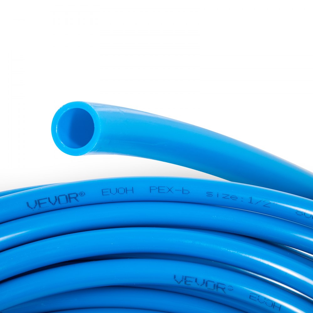 Tubo pex azul VEVOR enrollado, etiquetado pex-b, tamaño 1/2 pulgada.
