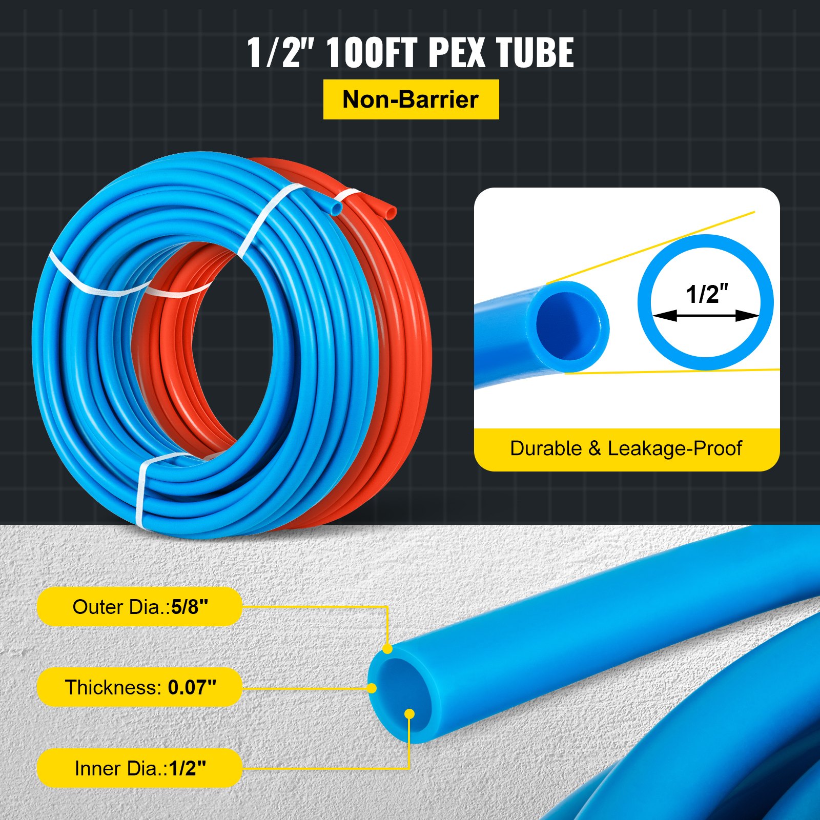 Tubo pex VEVOR: 1/2&quot; 100 pies sin barrera azul y rojo, duradero y a prueba de fugas.