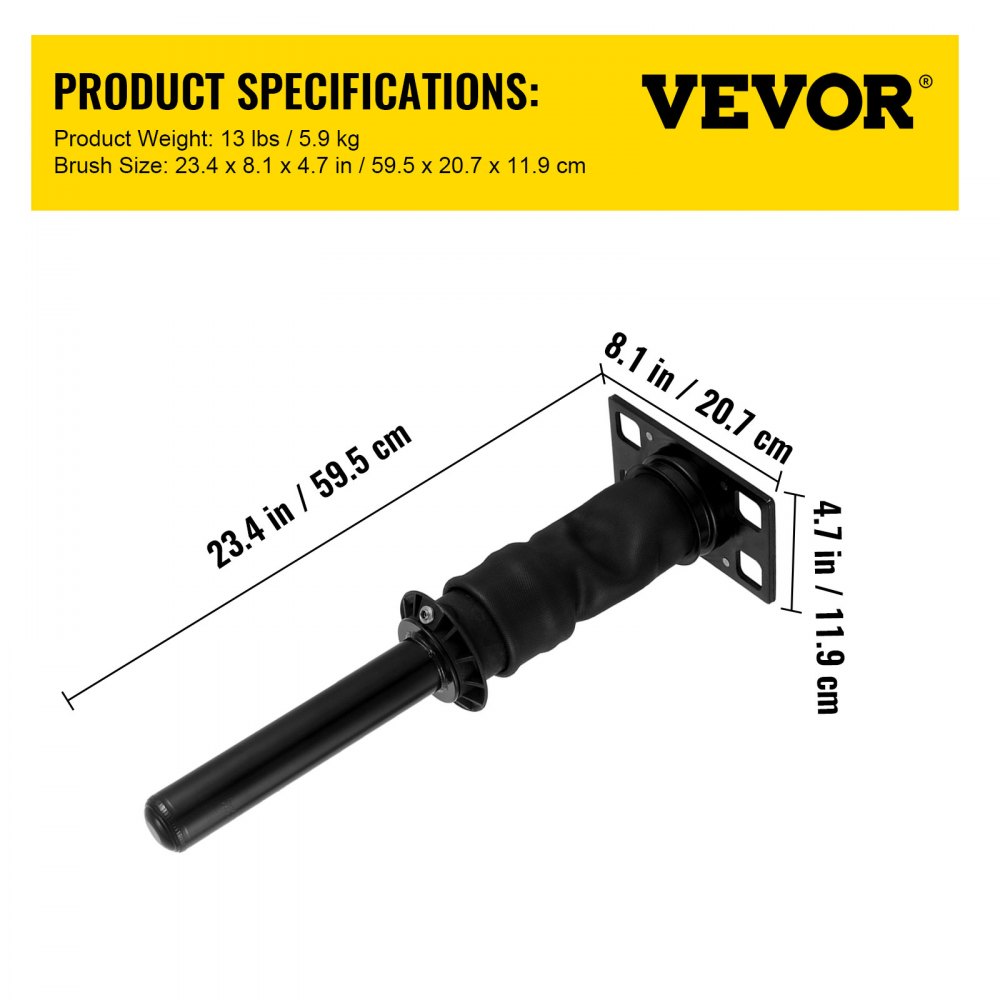 Amortiguador de cabina VEVOR, dimensiones mostradas: 23,4 x 8,1 x 4,7 pulgadas.