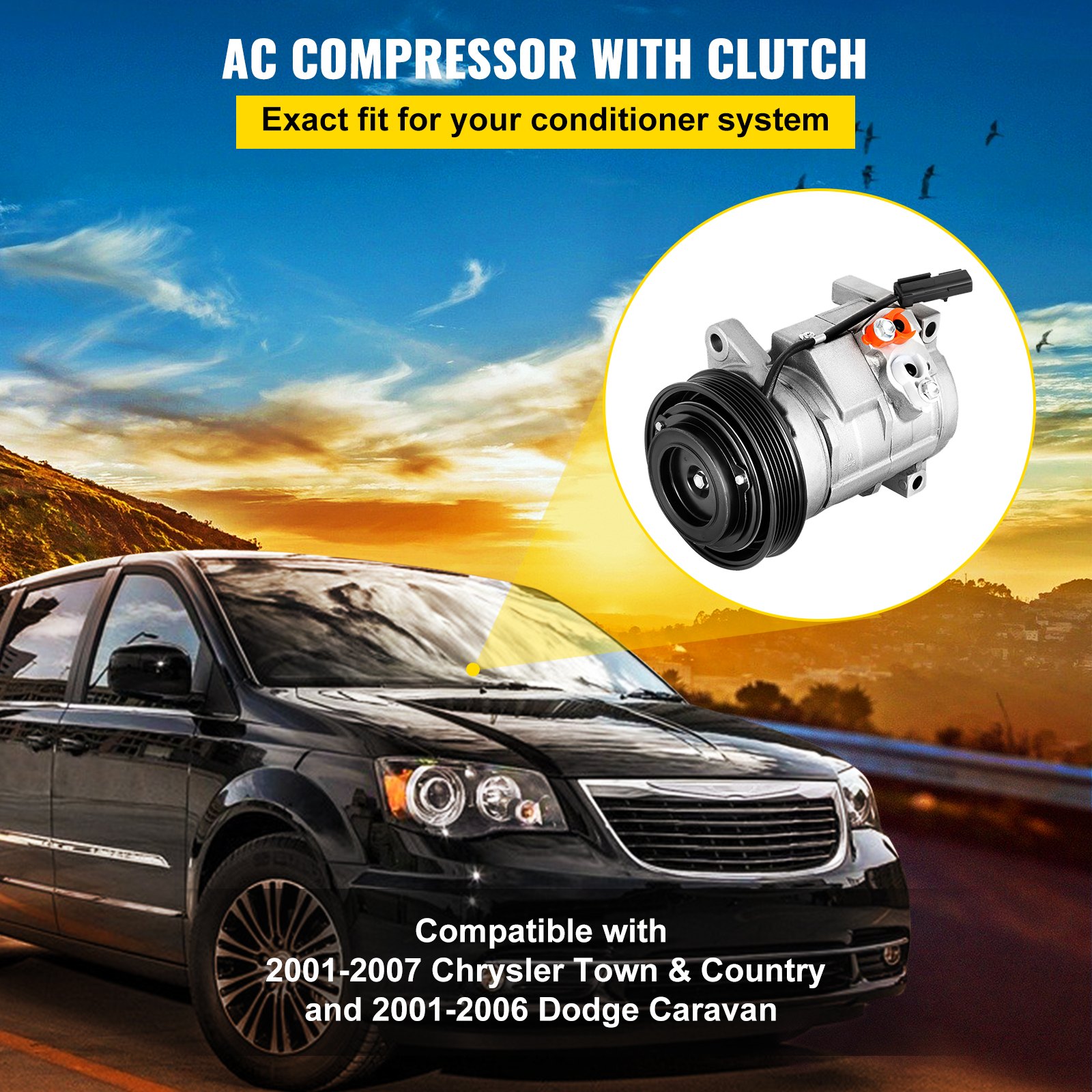 Compresor de aire acondicionado VEVOR con embrague para Chrysler Town &amp; Country y Dodge Caravan.