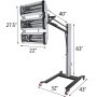 Lámpara de curado de pintura por infrarrojos VEVOR con soporte ajustable y dimensiones etiquetadas.