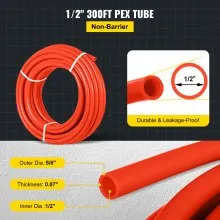 Tubo de agua potable VEVOR PEX Tubería de 1/2 pulgada x 300 pies PEX-B Tubería de plomería Sin barrera Calentamiento radiante Pex Bobina para sistemas de calefacción hidrónica de circuito abierto de plomería de agua (1/2 "Sin barrera, 300 pies/Rojo)