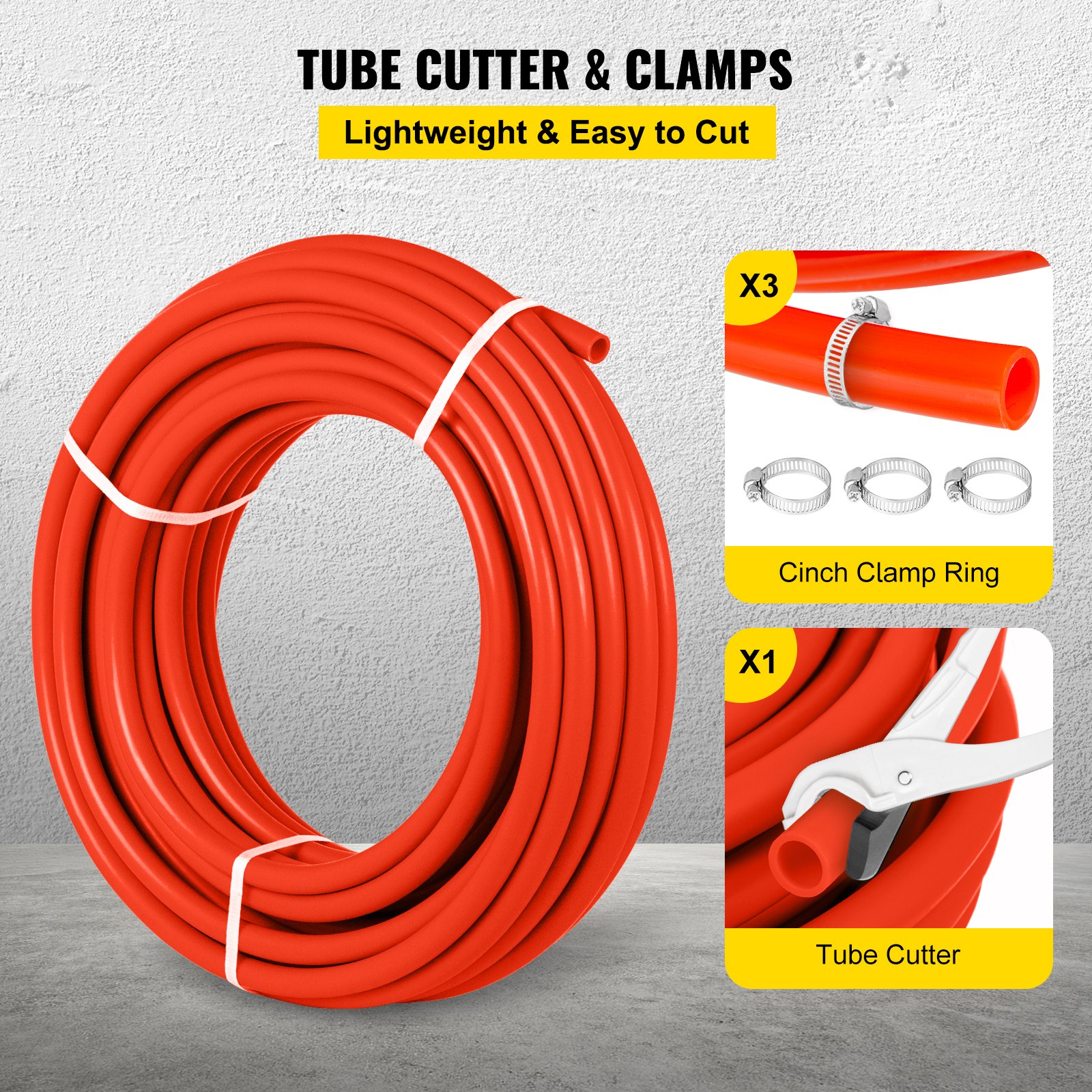 Tubería pex-b con barrera de oxígeno VEVOR con cortador de tubos y anillos de abrazadera de cincha.