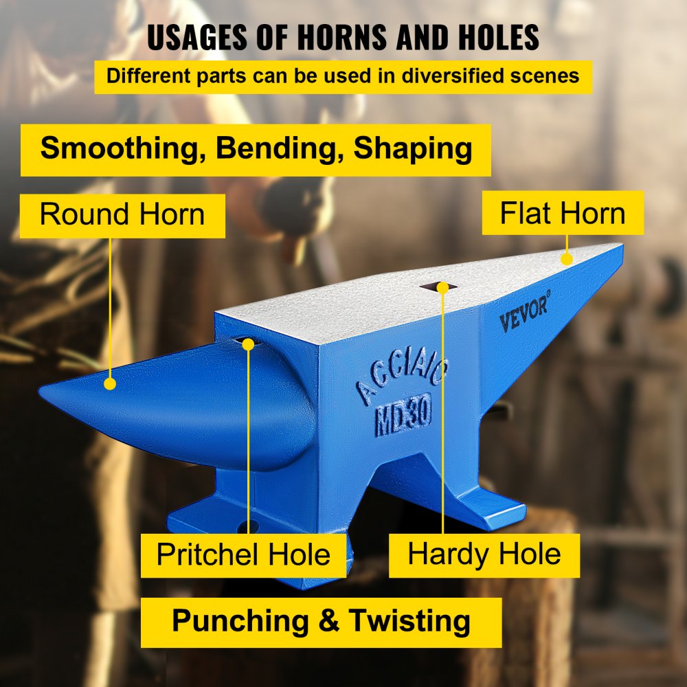 VEVOR Pro Horn Yunque, 30 kg/66,1 libras de peso Yunque de acero Herrero Yunque de herrero, Yunque de hierro fundido resistente portátil Yunque de herrero Banco de trabajo estable Herrero Forja Herramienta de yunque