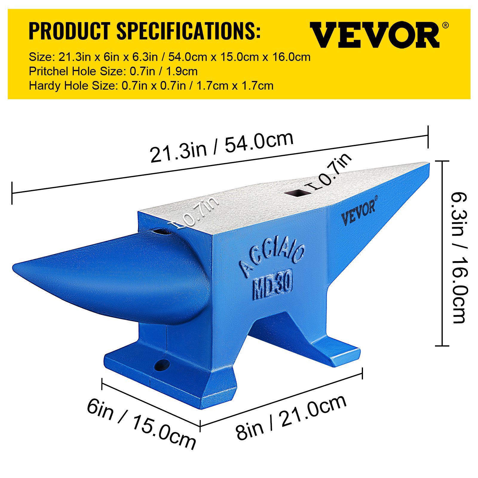 VEVOR Pro Horn Yunque, 30 kg/66,1 libras de peso Yunque de acero Herrero Yunque de herrero, Yunque de hierro fundido resistente portátil Yunque de herrero Banco de trabajo estable Herrero Forja Herramienta de yunque