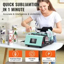 VEVOR Máquina de prensa de calor para vasos y vasos de sublimación, juego de prensa de vaso con 8 vasos en blanco de 20 oz, prensa de taza para vasos de 11-30 oz, con papel de transferencia de calor, guantes, cinta