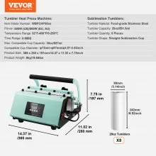 VEVOR Máquina de prensa de calor para vasos y vasos de sublimación, juego de prensa de vaso con 8 vasos en blanco de 20 oz, prensa de taza para vasos de 11-30 oz, con papel de transferencia de calor, guantes, cinta