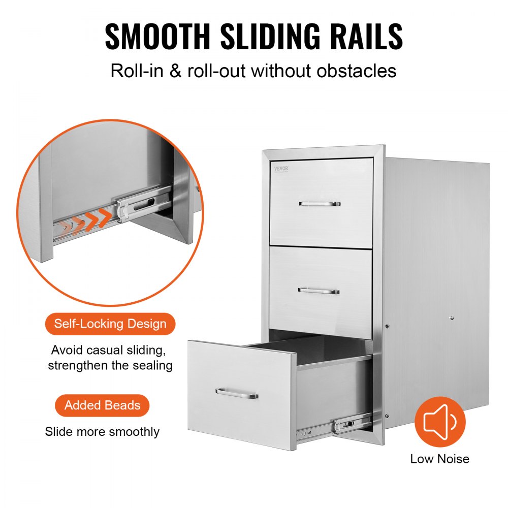 VEVOR Cajones de doble acceso de acero inoxidable para cocina al aire libre, 17 x 30 x 21 pulgadas, con soporte para toallas de papel, combo para isla de barbacoa o estación de parrilla