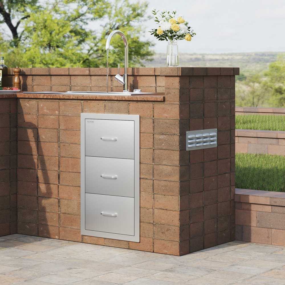 VEVOR Cajones de doble acceso de acero inoxidable para cocina al aire libre, 17 x 30 x 21 pulgadas, con soporte para toallas de papel, combo para isla de barbacoa o estación de parrilla