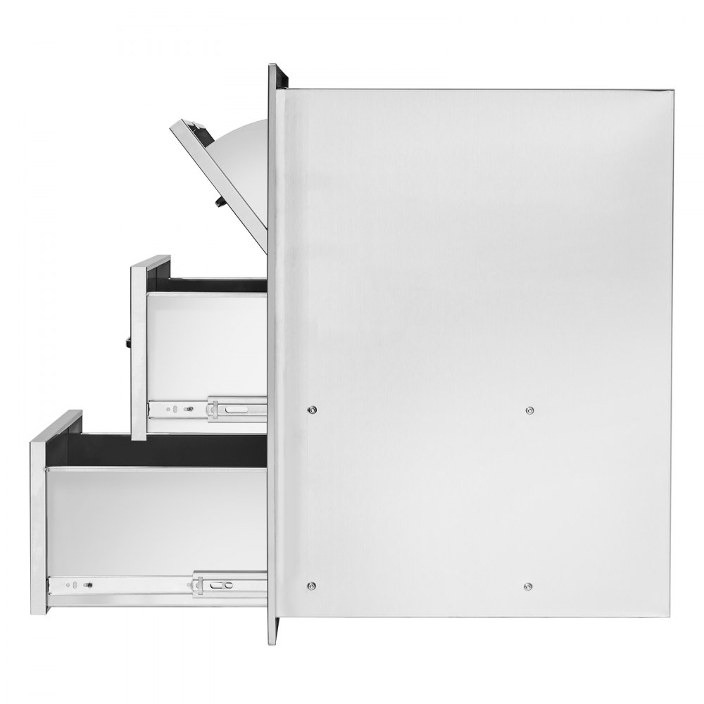 Cajones dobles de acero inoxidable VEVOR de 17" de ancho x 30" de alto x 21" de profundidad para cocina exterior, con soporte para toallas de papel, ideal para islas de barbacoa o estaciones de parrilla.
