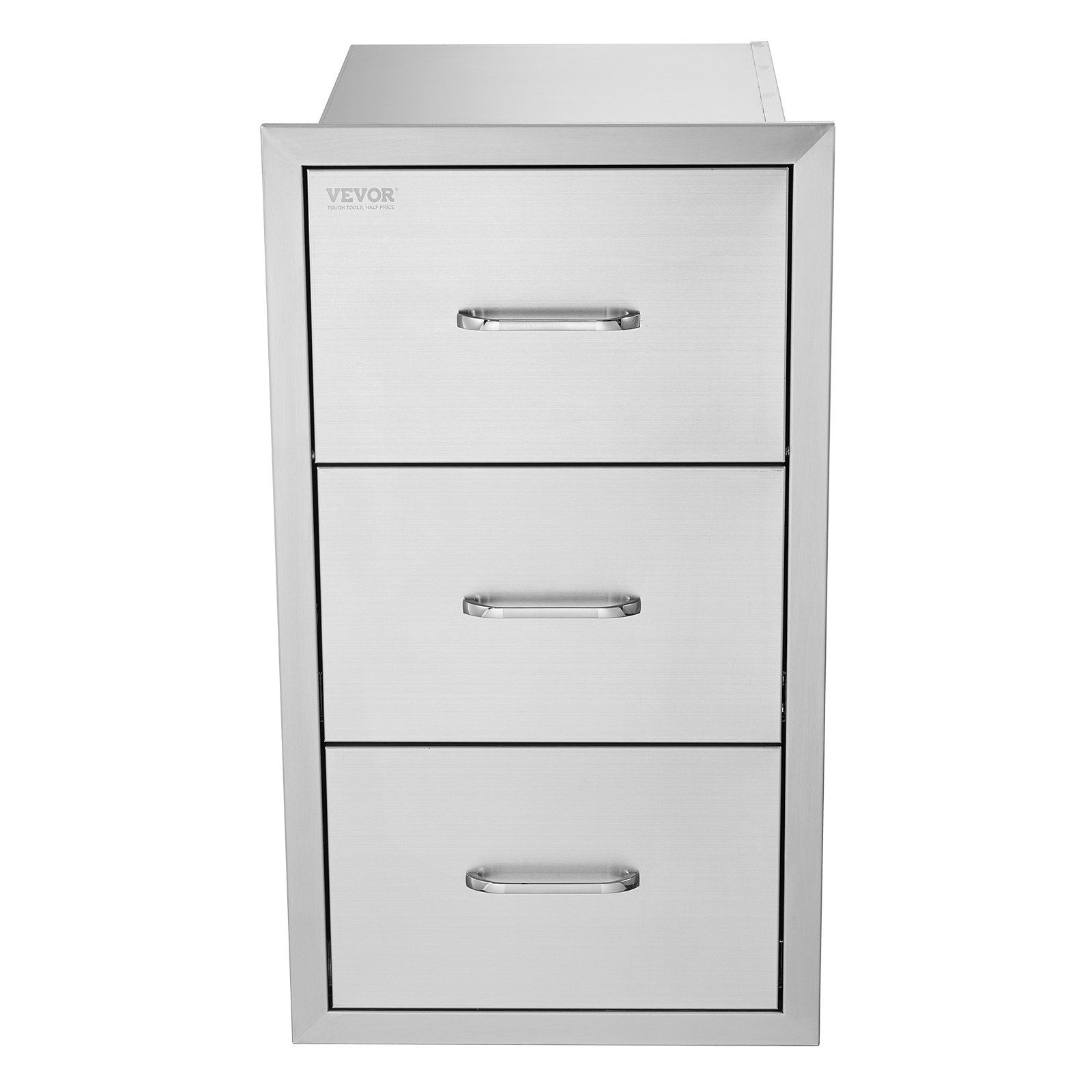 Cajones dobles de acero inoxidable VEVOR de 17" de ancho x 30" de alto x 21" de profundidad para cocina exterior, con soporte para toallas de papel, ideal para islas de barbacoa o estaciones de parrilla.