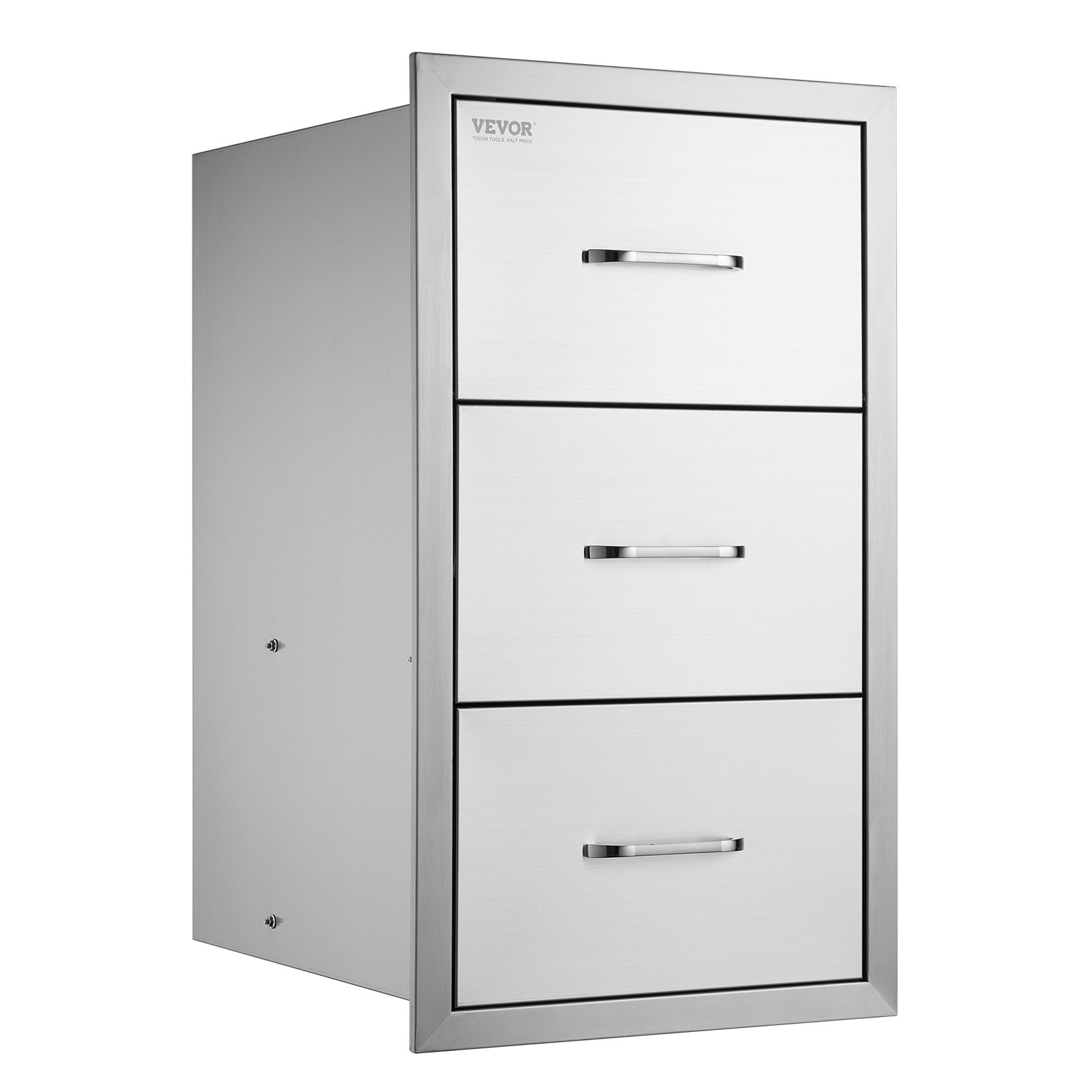 Cajones dobles de acero inoxidable VEVOR de 17" de ancho x 30" de alto x 21" de profundidad para cocina exterior, con soporte para toallas de papel, ideal para islas de barbacoa o estaciones de parrilla.
