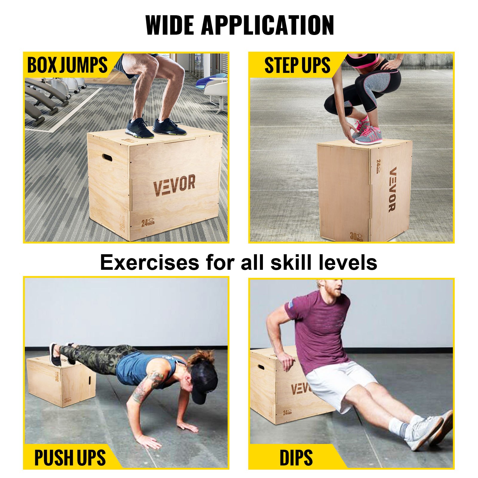 Caja pliométrica VEVOR 3 en 1 Plyo Jump Box 30"x24"x20" Entrenamiento de fuerza con elevador