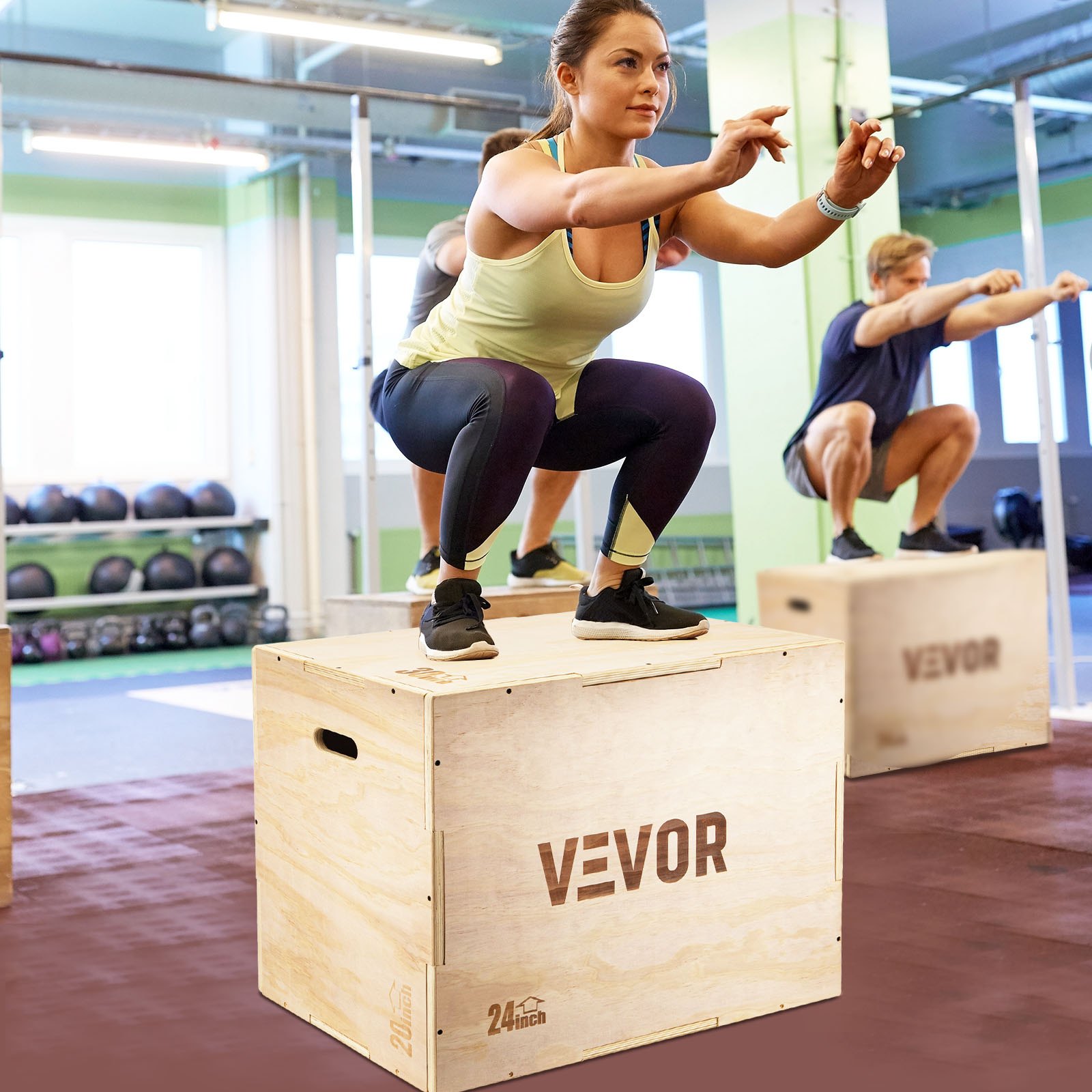 Caja pliométrica VEVOR 3 en 1 Plyo Jump Box 30"x24"x20" Entrenamiento de fuerza con elevador