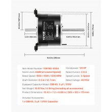 Motor de ventilador de CA para RV de 1/5 HP, 115 V CA, 2,6 A, 1650 RPM, monofásico, con condensador de 5 uf/370 V