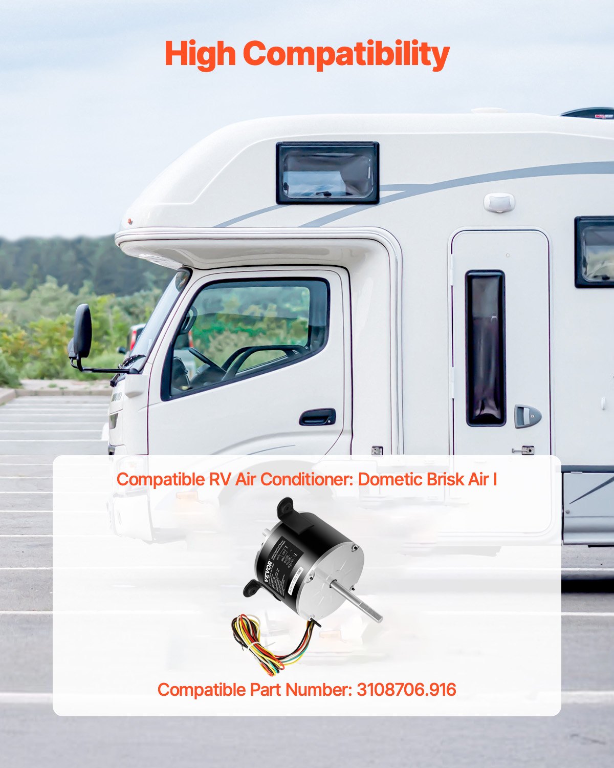 VEVOR 3108706.916 Motor de ventilador de CA para RV compatible con Dometic Brisk Air I (modelo monofásico, 1/5 HP, 115 V CA, 2,6 A, 1650 RPM, 3 velocidades)