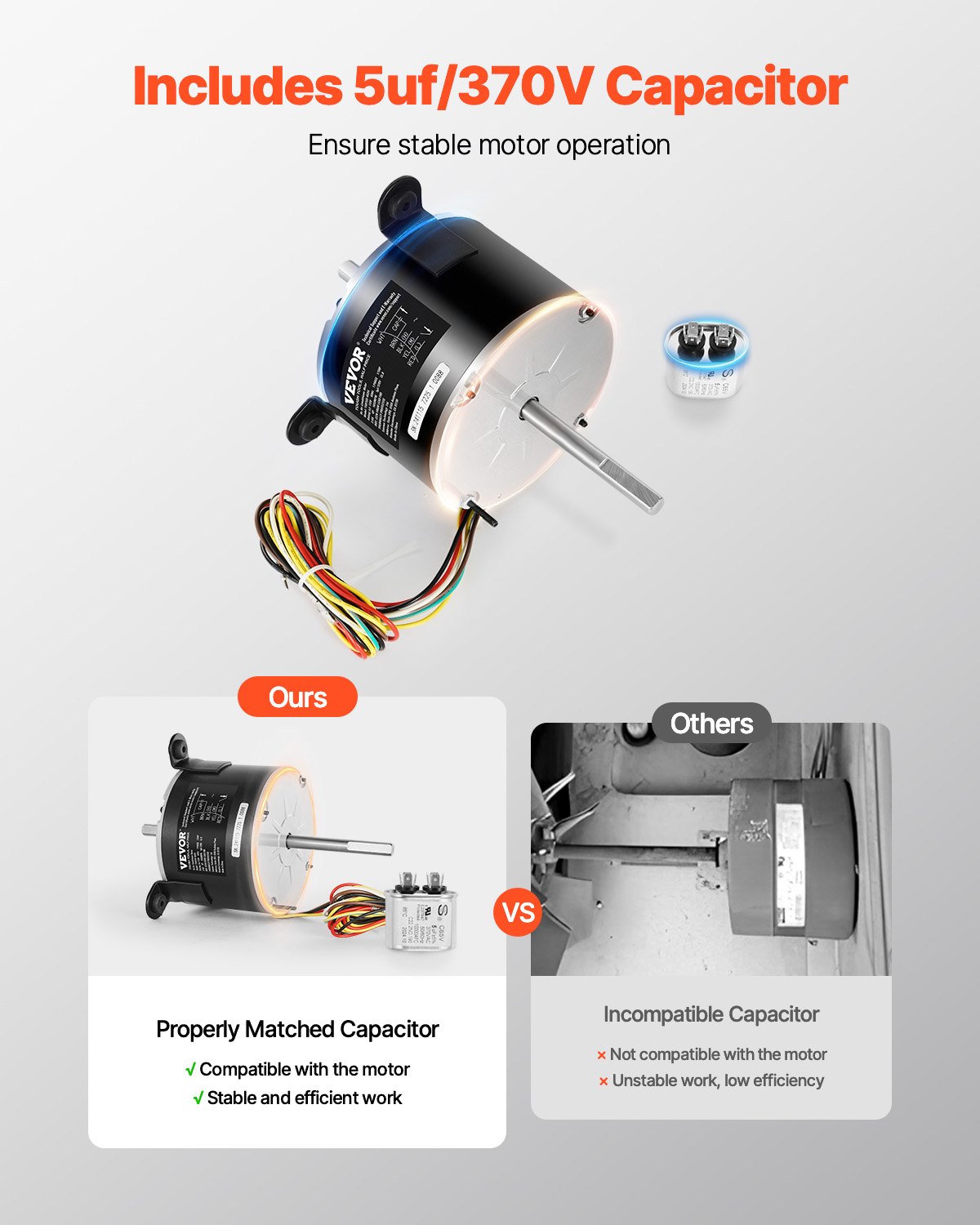 VEVOR 3108706.916 Motor de ventilador de CA para RV compatible con Dometic Brisk Air I (modelo monofásico, 1/5 HP, 115 V CA, 2,6 A, 1650 RPM, 3 velocidades)