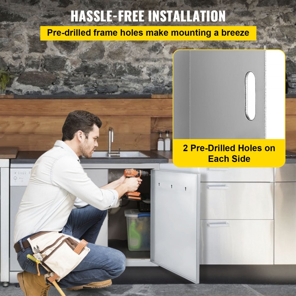 VEVOR Puerta de acceso para barbacoa de 31 pulgadas, isla para barbacoa de acero inoxidable 304, puerta doble de 31 pulgadas de ancho x 31 pulgadas de alto con soporte para toallas de papel para cocina al aire libre