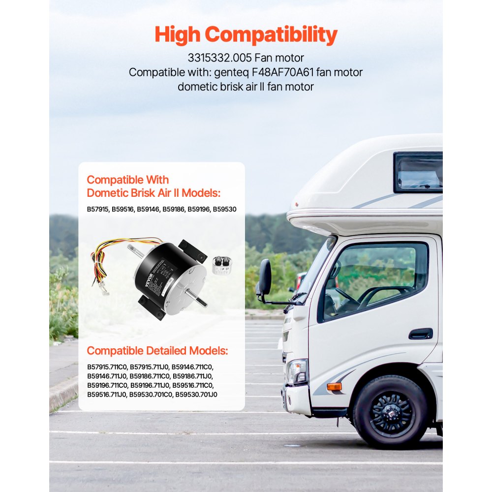 VEVOR 3315332.005 Motor de ventilador de CA para RV Genteq F48AF70A61, motor de ventilador Dometic Brisk Air II, compatible con Dometic Brisk Air II B57915 B59516 B59146 B59186 - 1/4 HP CA 115 V 3 A 1650 RPM (3 velocidades)
