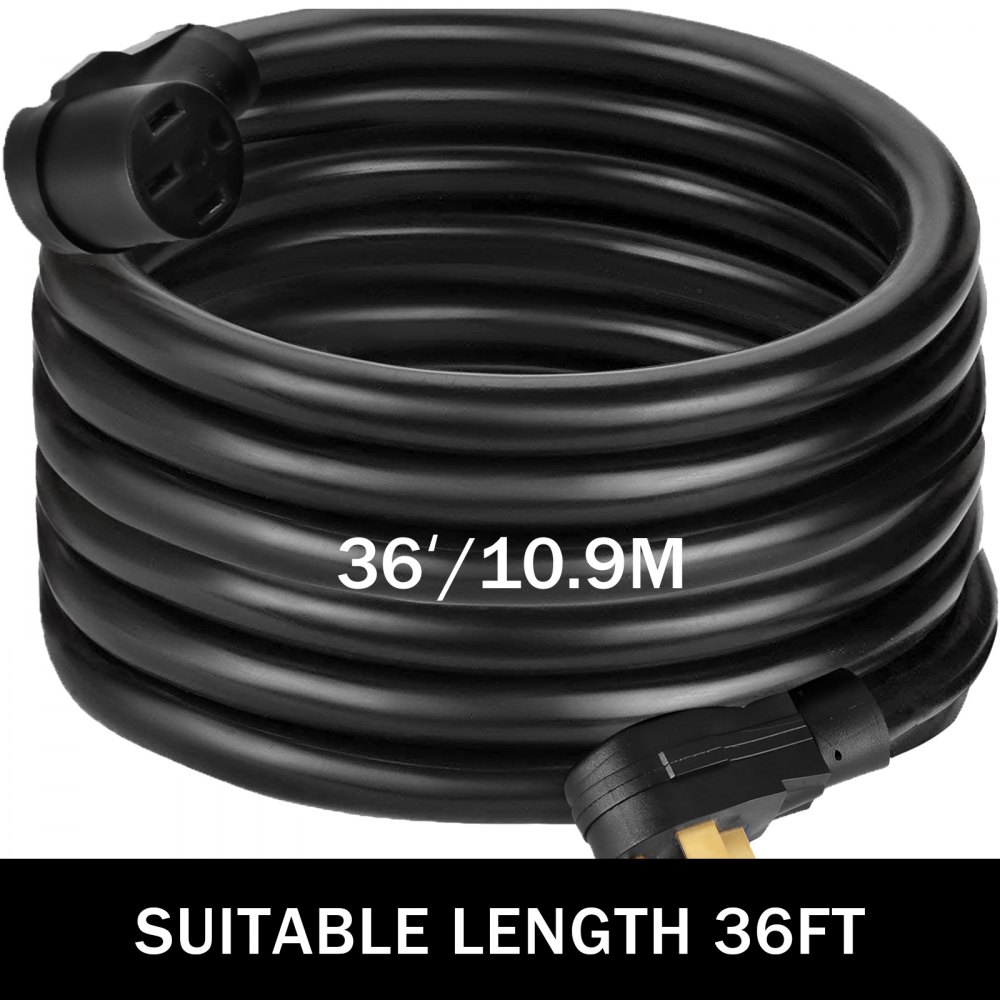 Cable de alimentación VEVOR rv, 36 pies de largo, enrollado con enchufe, cable negro.