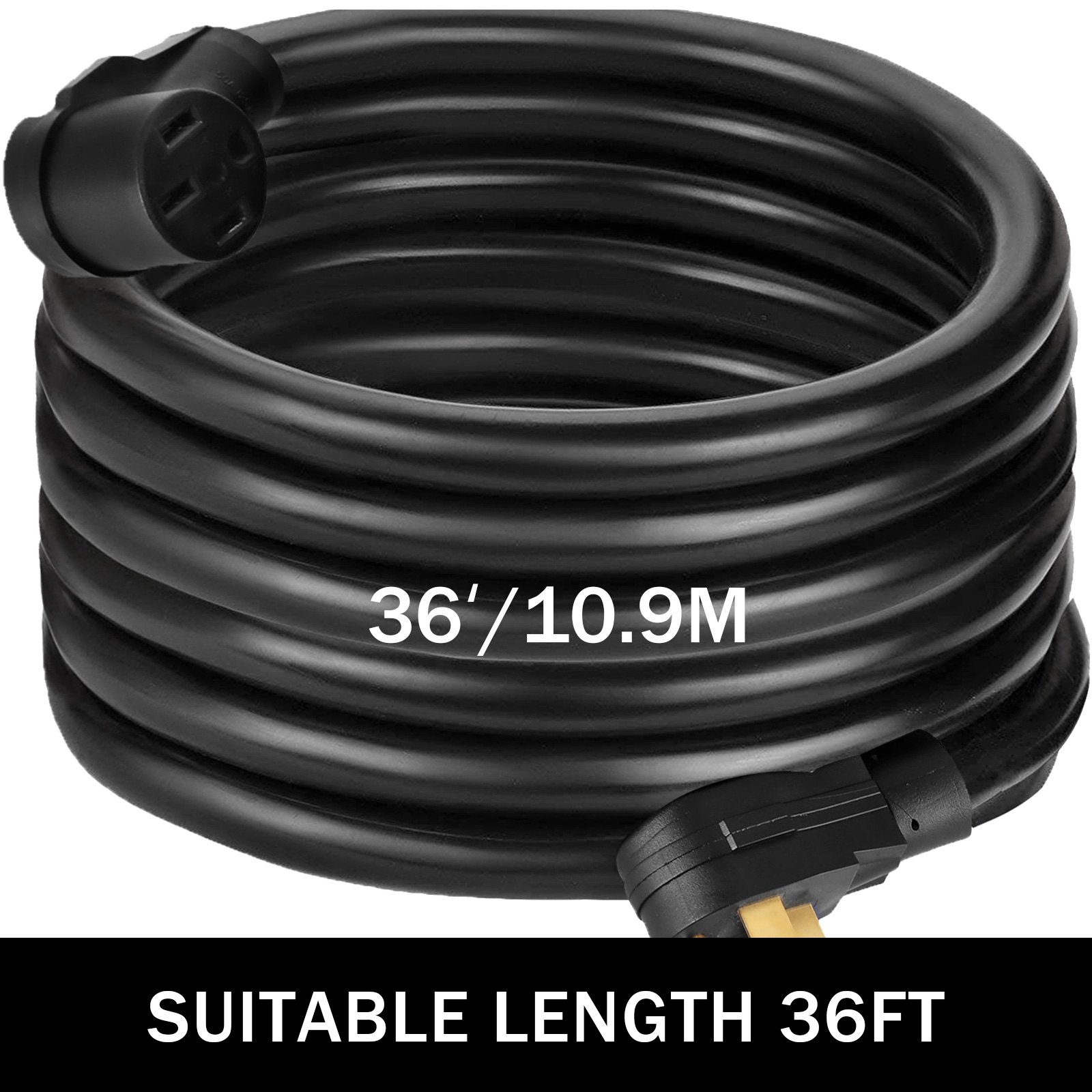 Cable de alimentación VEVOR rv, 36 pies de largo, enrollado con enchufe, cable negro.