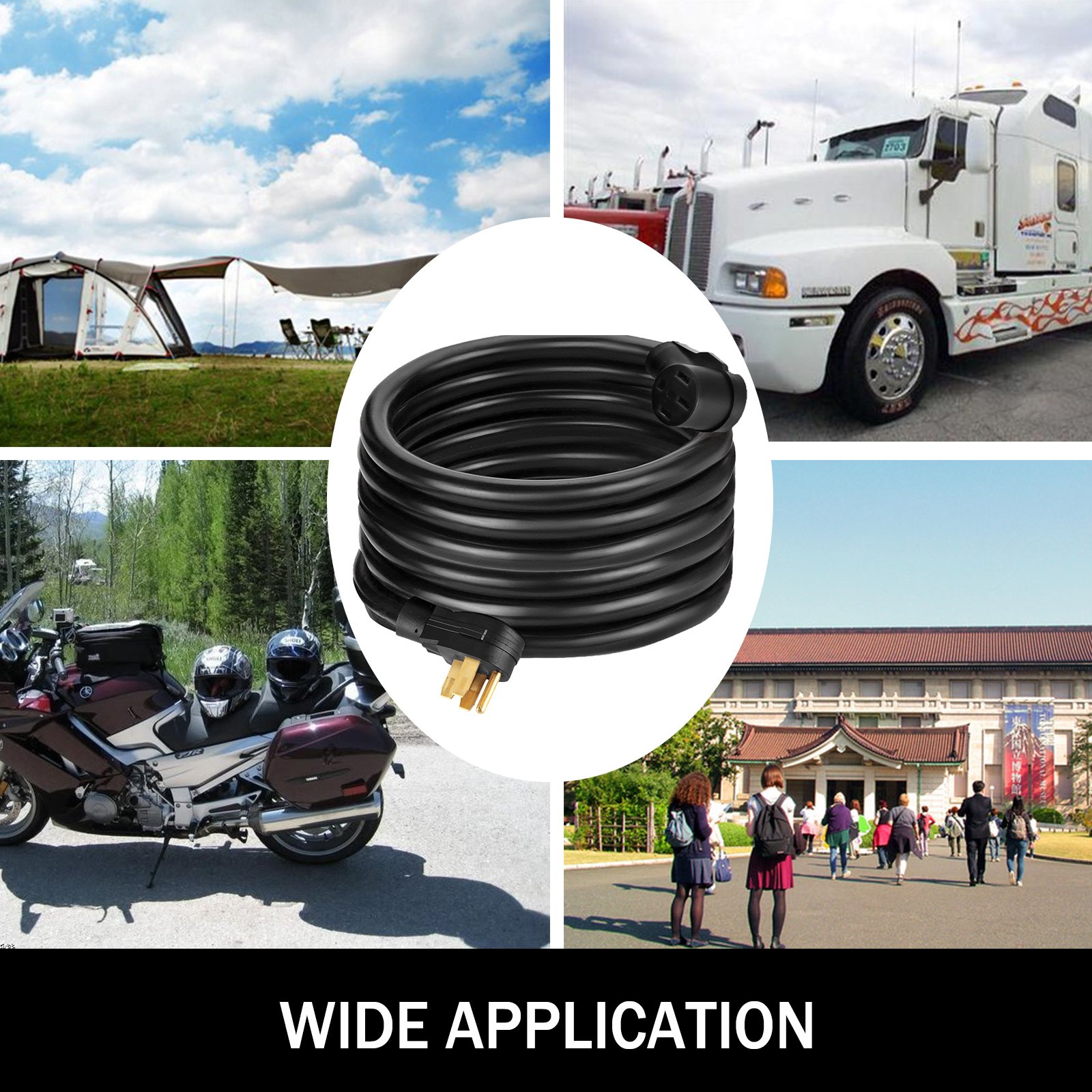Cable de alimentación VEVOR RV para acampar, andar en camión, andar en motocicleta y uso público. Amplia aplicación.