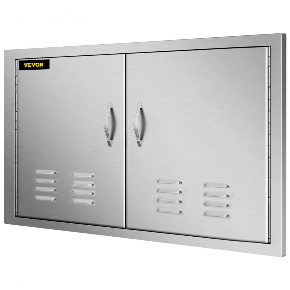 Puerta de isla de barbacoa VEVOR de acero inoxidable con paneles ventilados y manijas dobles.