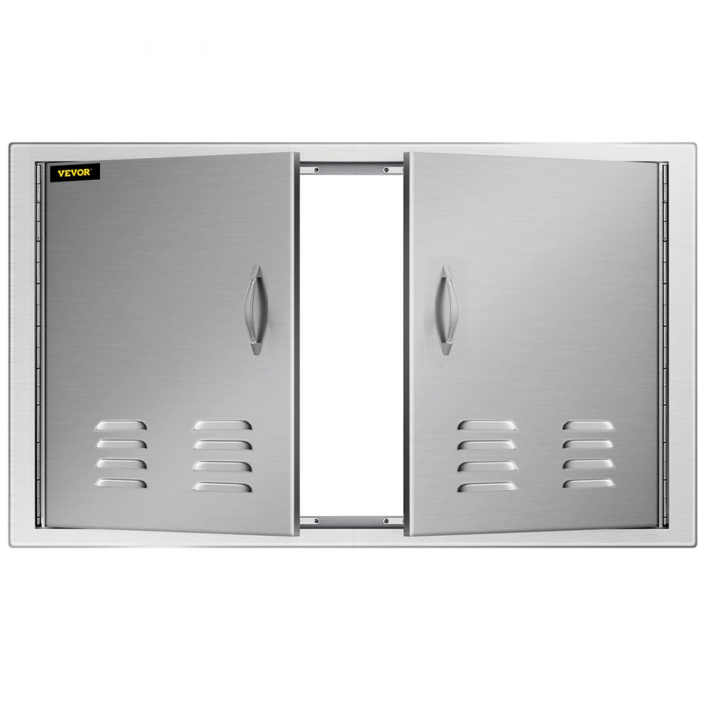 Puerta de isla de barbacoa VEVOR de acero inoxidable con manijas dobles y rejillas de ventilación.