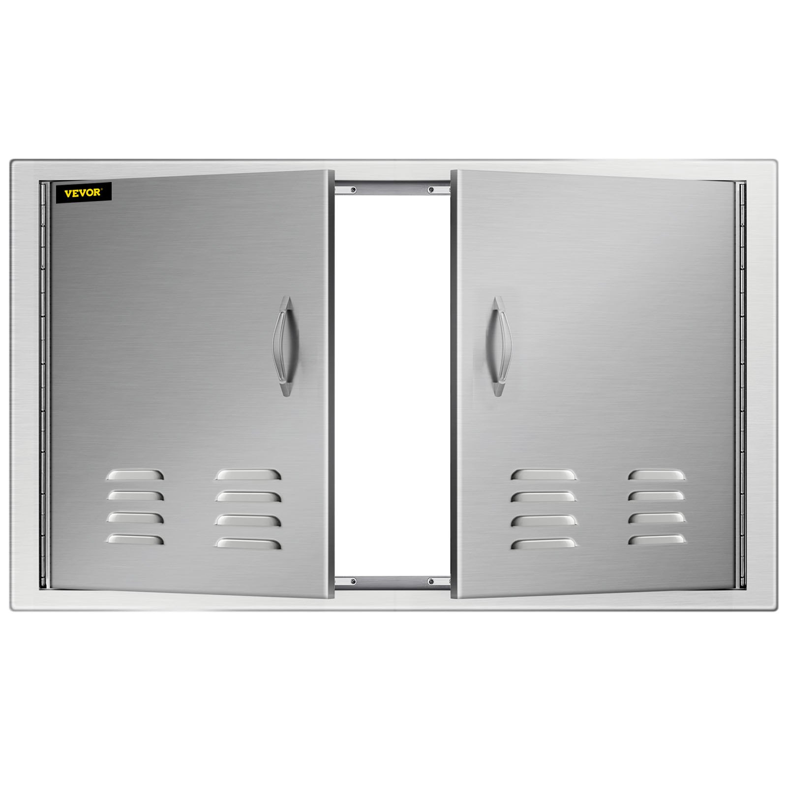 Puerta de isla de barbacoa VEVOR de acero inoxidable con manijas dobles y rejillas de ventilación.