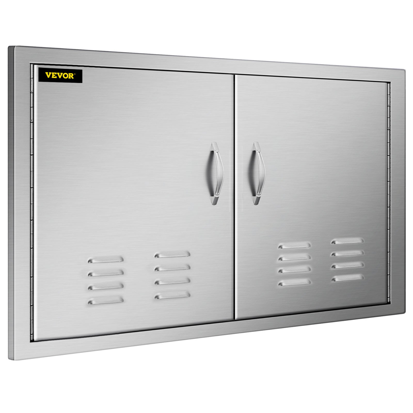 Puerta de isla de barbacoa VEVOR de acero inoxidable con manijas dobles y paneles ventilados.