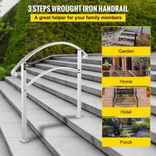 Pasamanos VEVOR para escalones al aire libre, se ajustan a barandilla de escalera al aire libre de 1 o 3 escalones, pasamanos de hierro forjado blanco, pasamanos de porche delantero flexible, pasamanos de transición para escalones de hormigón o escaleras de madera