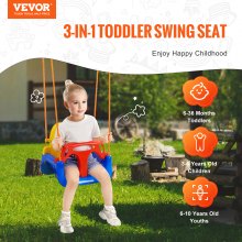 VEVOR Asiento de columpio 3 en 1 para niños pequeños Asiento de columpio para bebé con cuerdas ajustables Ganchos a presión