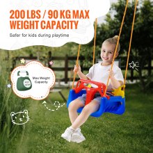 VEVOR Asiento de columpio 3 en 1 para niños pequeños Asiento de columpio para bebé con cuerdas ajustables Ganchos a presión