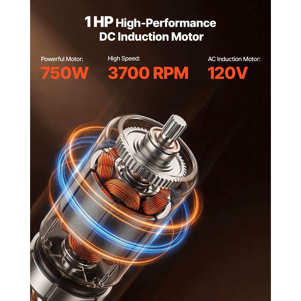 Triturador de residuos de alimentos VEVOR, motor de CC de 1 HP y 3700 RPM, triturador de residuos de fregadero de cocina de alimentación continua, sistema de trituración de residuos de alimentos con montaje de 3 pernos, protector contra salpicaduras y cable de alimentación para cocinas.