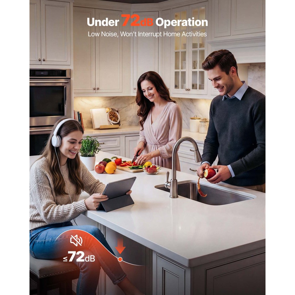 Triturador de residuos de alimentos VEVOR, motor de CC de 1 HP y 3700 RPM, triturador de residuos de fregadero de cocina de alimentación continua, sistema de trituración de residuos de alimentos con montaje de 3 pernos, protector contra salpicaduras y cable de alimentación para cocinas.