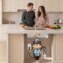 Triturador de residuos de alimentos VEVOR, motor de CC de 1 HP y 3700 RPM, triturador de residuos de fregadero de cocina de alimentación continua, sistema de trituración de residuos de alimentos con montaje de 3 pernos, protector contra salpicaduras y cable de alimentación para cocinas.