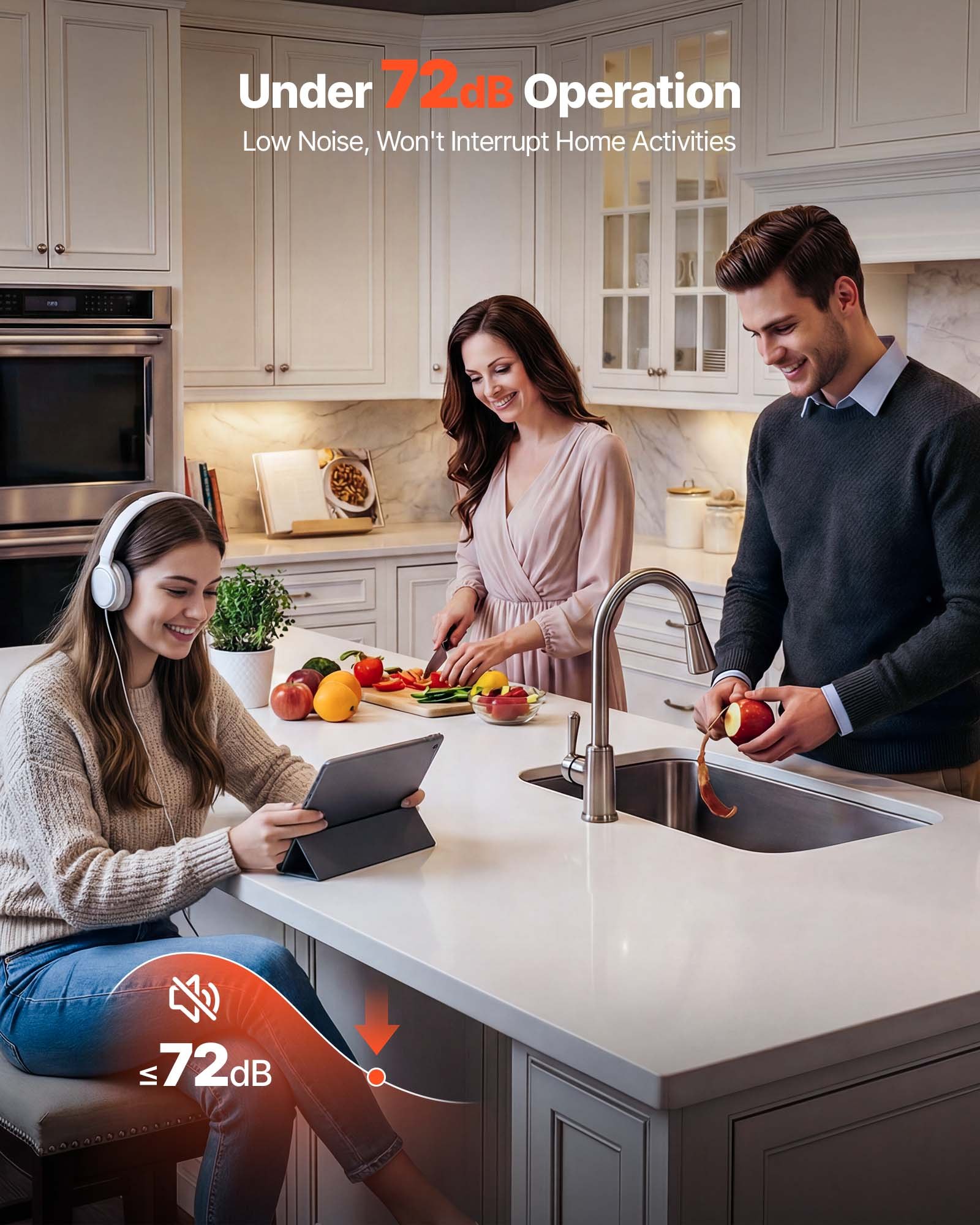 Triturador de residuos de alimentos VEVOR, motor de CC de 1 HP y 3700 RPM, triturador de residuos de fregadero de cocina de alimentación continua, sistema de trituración de residuos de alimentos con montaje de 3 pernos, protector contra salpicaduras y cable de alimentación para cocinas.