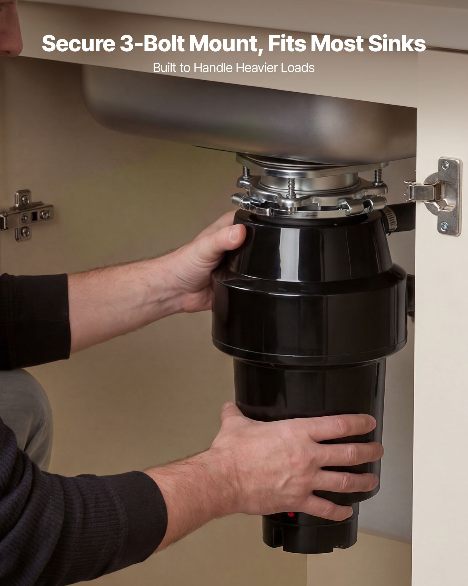 Triturador de residuos de alimentos VEVOR, motor de CC de 1 HP y 3700 RPM, triturador de residuos de fregadero de cocina de alimentación continua, sistema de trituración de residuos de alimentos con montaje de 3 pernos, protector contra salpicaduras y cable de alimentación para cocinas.