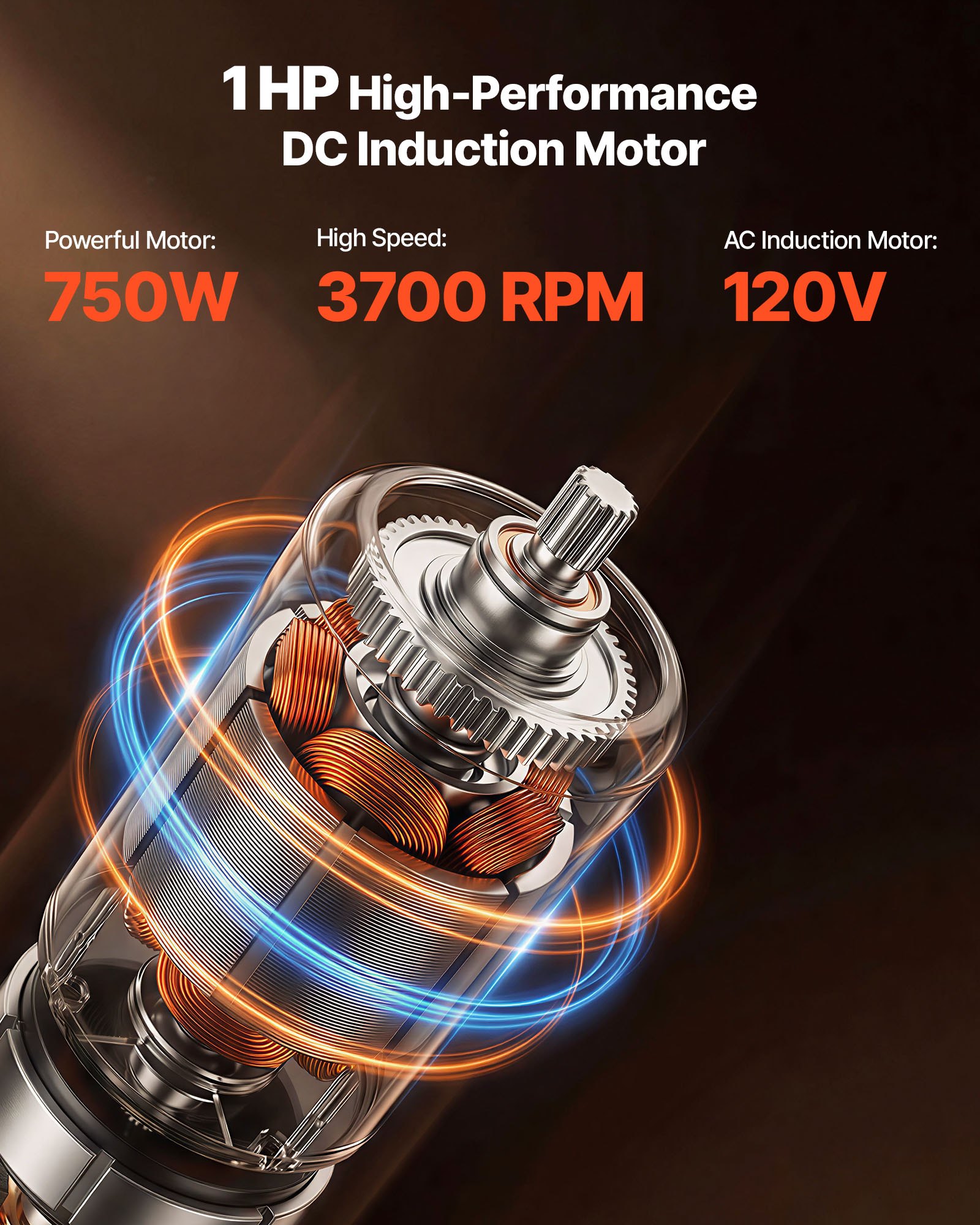 Triturador de residuos de alimentos VEVOR, motor de CC de 1 HP y 3700 RPM, triturador de residuos de fregadero de cocina de alimentación continua, sistema de trituración de residuos de alimentos con montaje de 3 pernos, protector contra salpicaduras y cable de alimentación para cocinas.