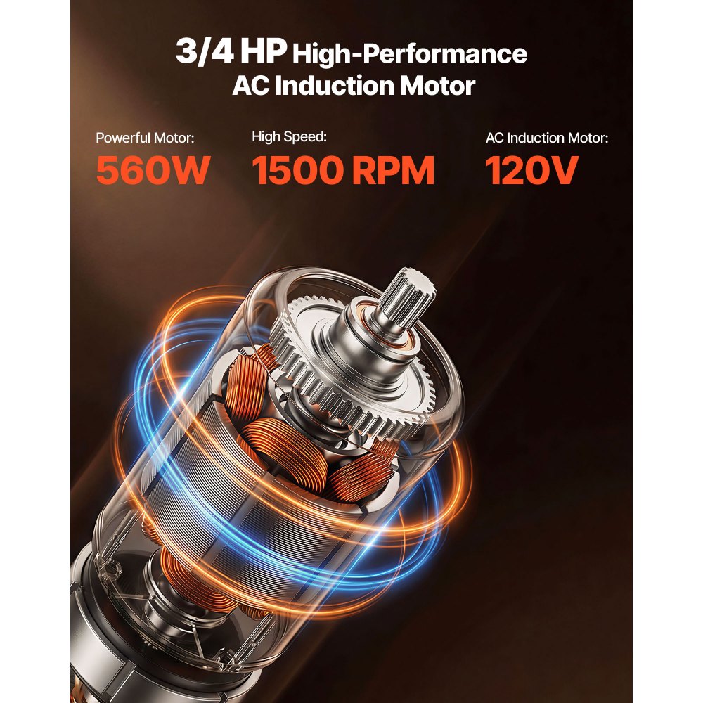 Triturador de residuos de alimentos VEVOR, motor de CA de 3/4 HP y 1500 RPM, triturador de residuos de fregadero de cocina de alimentación continua, sistema de trituración de residuos de alimentos con montaje de 3 pernos, protector contra salpicaduras y cable de alimentación para cocinas.