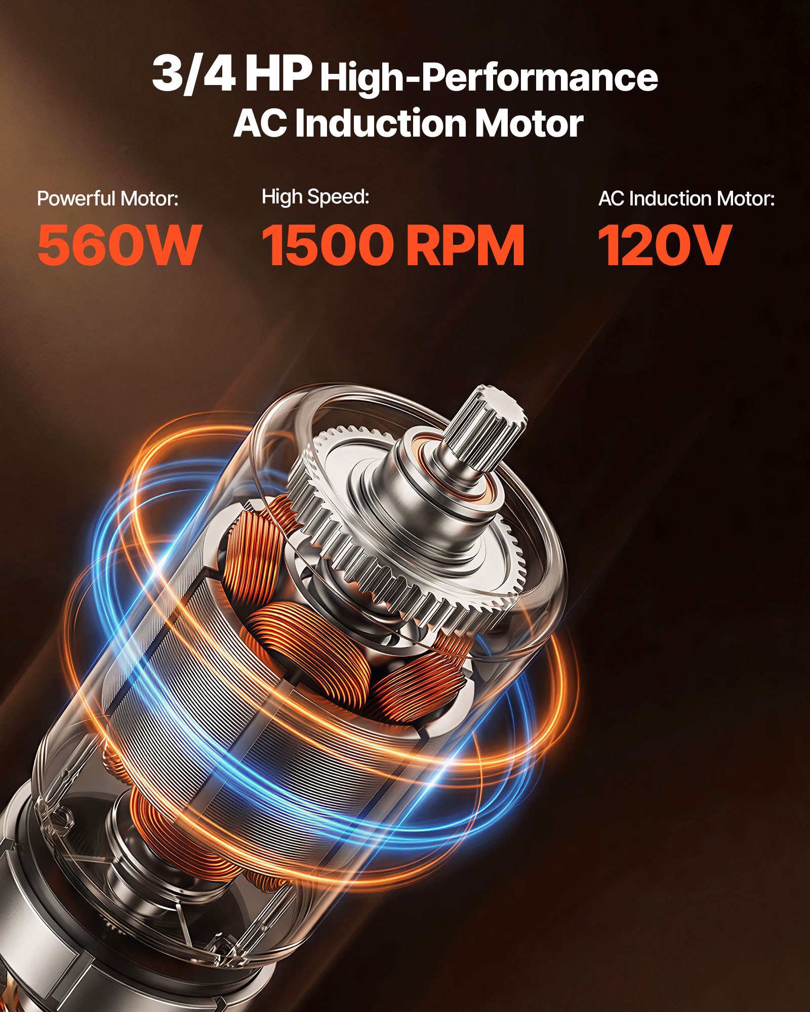 Triturador de residuos de alimentos VEVOR, motor de CA de 3/4 HP y 1500 RPM, triturador de residuos de fregadero de cocina de alimentación continua, sistema de trituración de residuos de alimentos con montaje de 3 pernos, protector contra salpicaduras y cable de alimentación para cocinas.