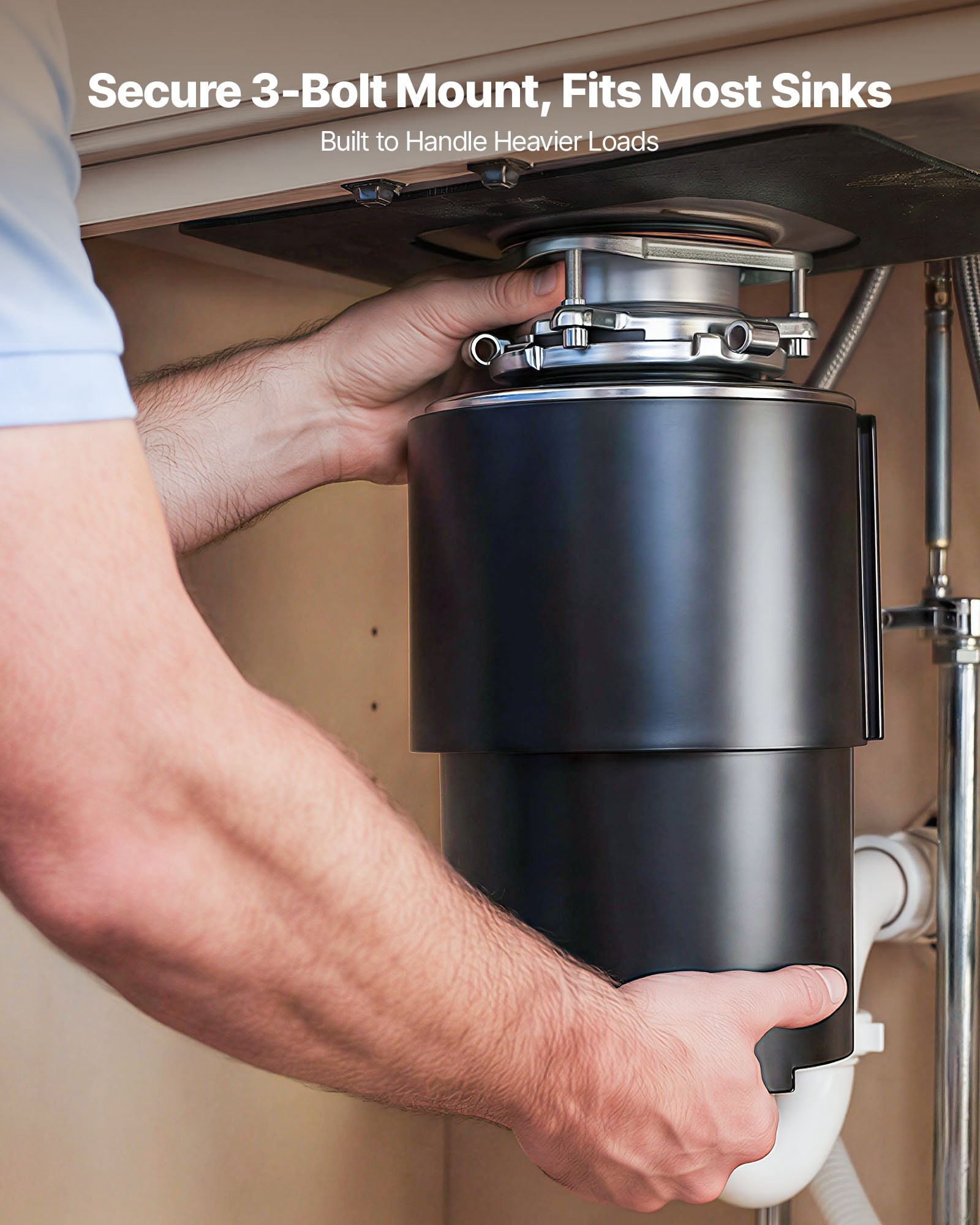 Triturador de residuos de alimentos VEVOR, motor de CA de 3/4 HP y 1500 RPM, triturador de residuos de fregadero de cocina de alimentación continua, sistema de trituración de residuos de alimentos con montaje de 3 pernos, protector contra salpicaduras y cable de alimentación para cocinas.