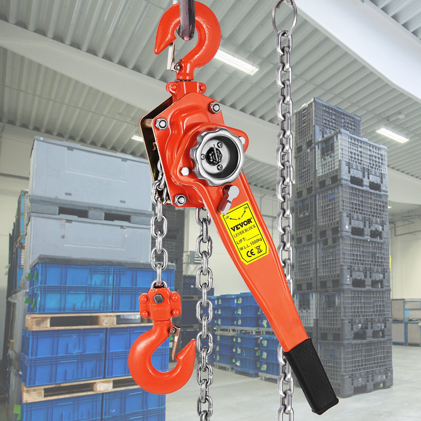 VEVOR Polipasto de cadena de bloque de palanca manual 6600 lbs, cadena de 10 pies, polipasto de cadena de 3 toneladas, polipasto de cadena de trinquete de 5/16 pulgadas de diámetro para la construcción de garajes de almacén