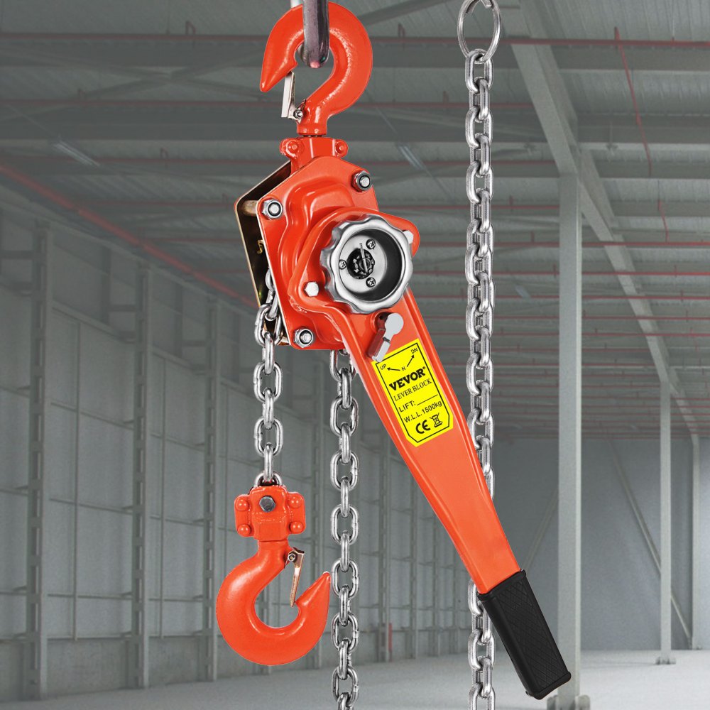 VEVOR Polipasto de cadena de bloque de palanca manual 6600 lbs, cadena de 20 pies, polipasto de cadena de 3 toneladas, polipasto de cadena de trinquete de 5/16 pulgadas de diámetro para la construcción de garajes de almacén