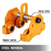 VEVOR 3 Ton Heavy Duty Manual Capacity Plain 6000LBS Push Track Roller Trolley Crane Lift Dual Wheels Garage Hoist para Straight Curved I Beam (Manual Trolley 3 Ton)