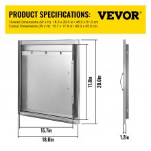 VEVOR Puerta de acceso para barbacoa de 18.0 x 20.0 in, puerta vertical individual para barbacoa de acero inoxidable, puertas de cocina al aire libre para isla de barbacoa, estación de parrilla, gabinete exterior