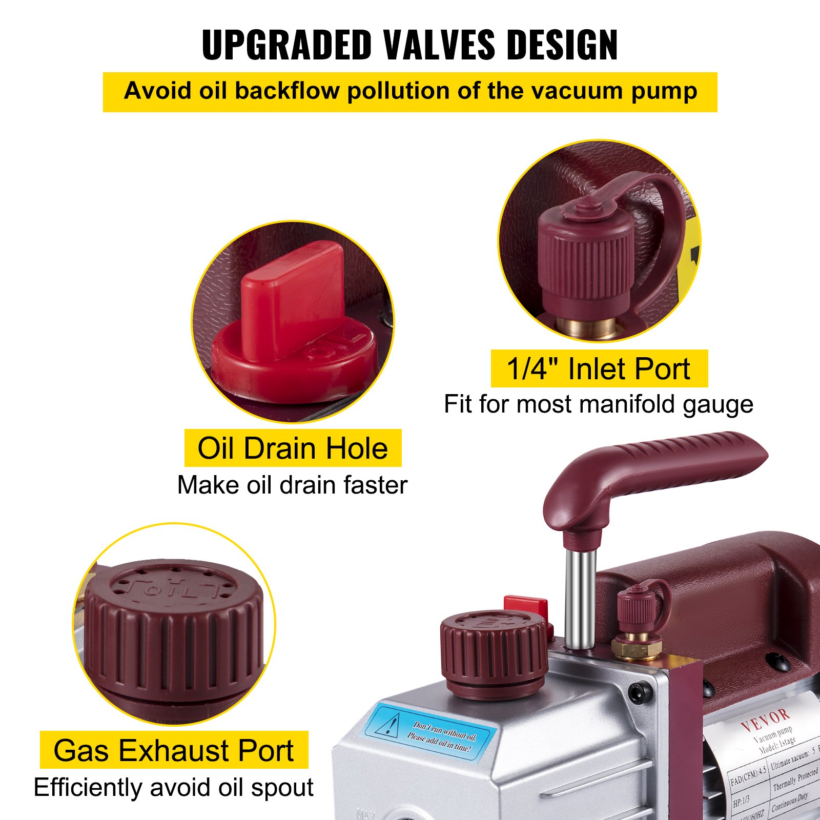 Bomba de vacío VEVOR de 4,5 CFM, bomba de vacío de paletas rotativas de una etapa para HVAC, 1/3 HP, 5 PA, para refrigerante de aire acondicionado de última generación.